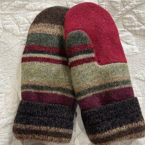 Felted Lambs Wool Mittens handcrafted from repurposed sweater Multi-color stripe